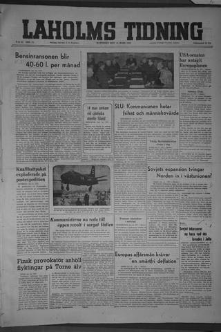 Förstasidan, Måndag 15 mars 1948