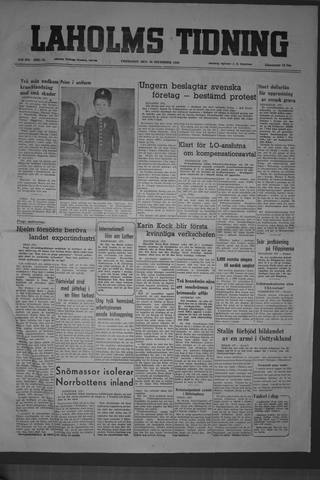 Förstasidan, Fredag 30 december 1949