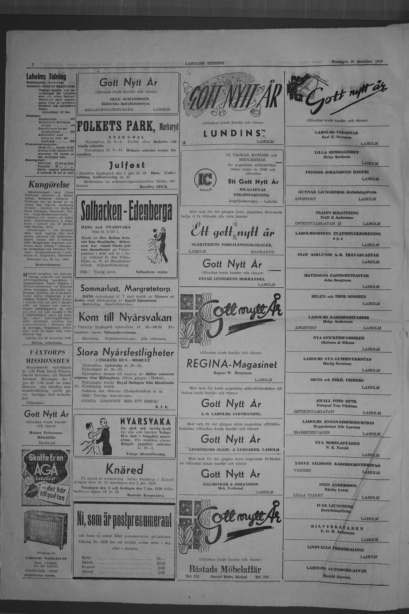 Laholms Tidning Fredag 30 december 1949, sida 2