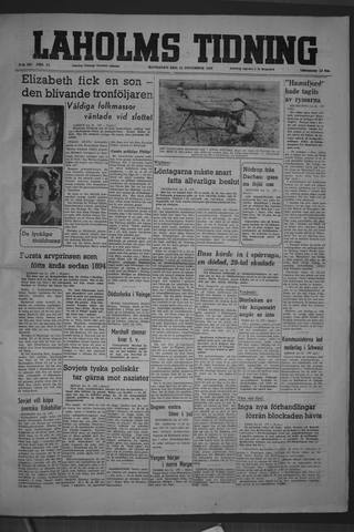 Förstasidan, Måndag 15 november 1948