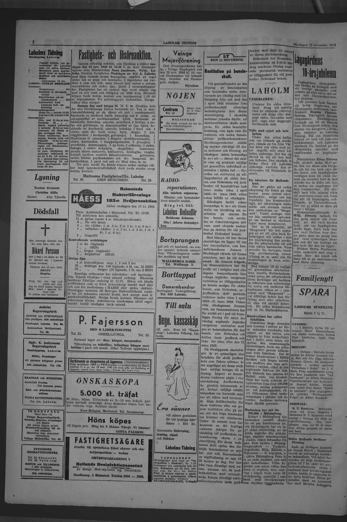 Laholms Tidning Måndag 15 november 1948, sida 2