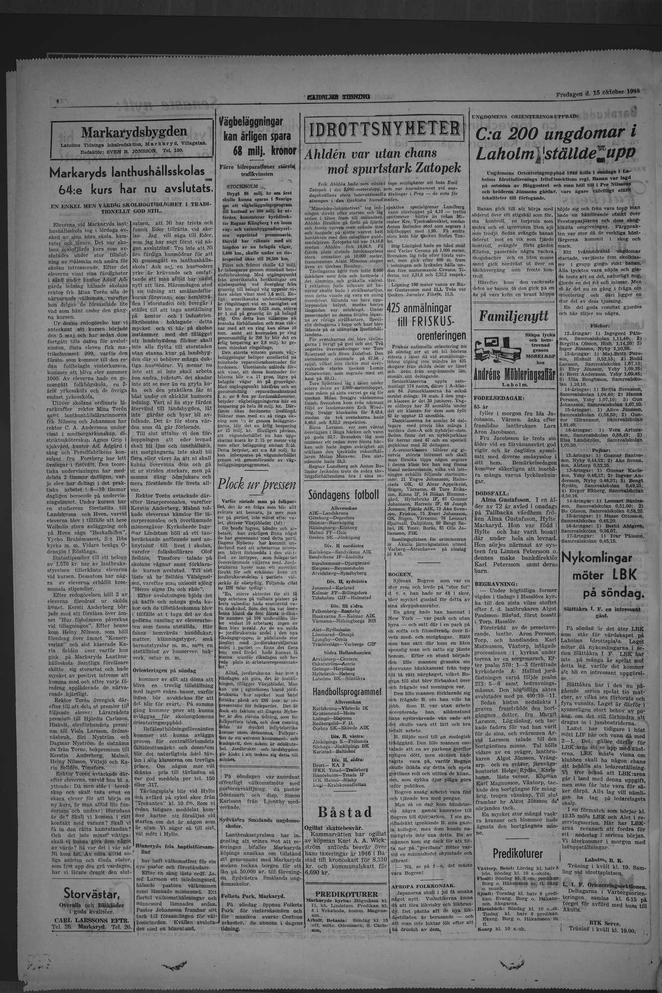 Laholms Tidning Fredag 15 oktober 1948, sida 4
