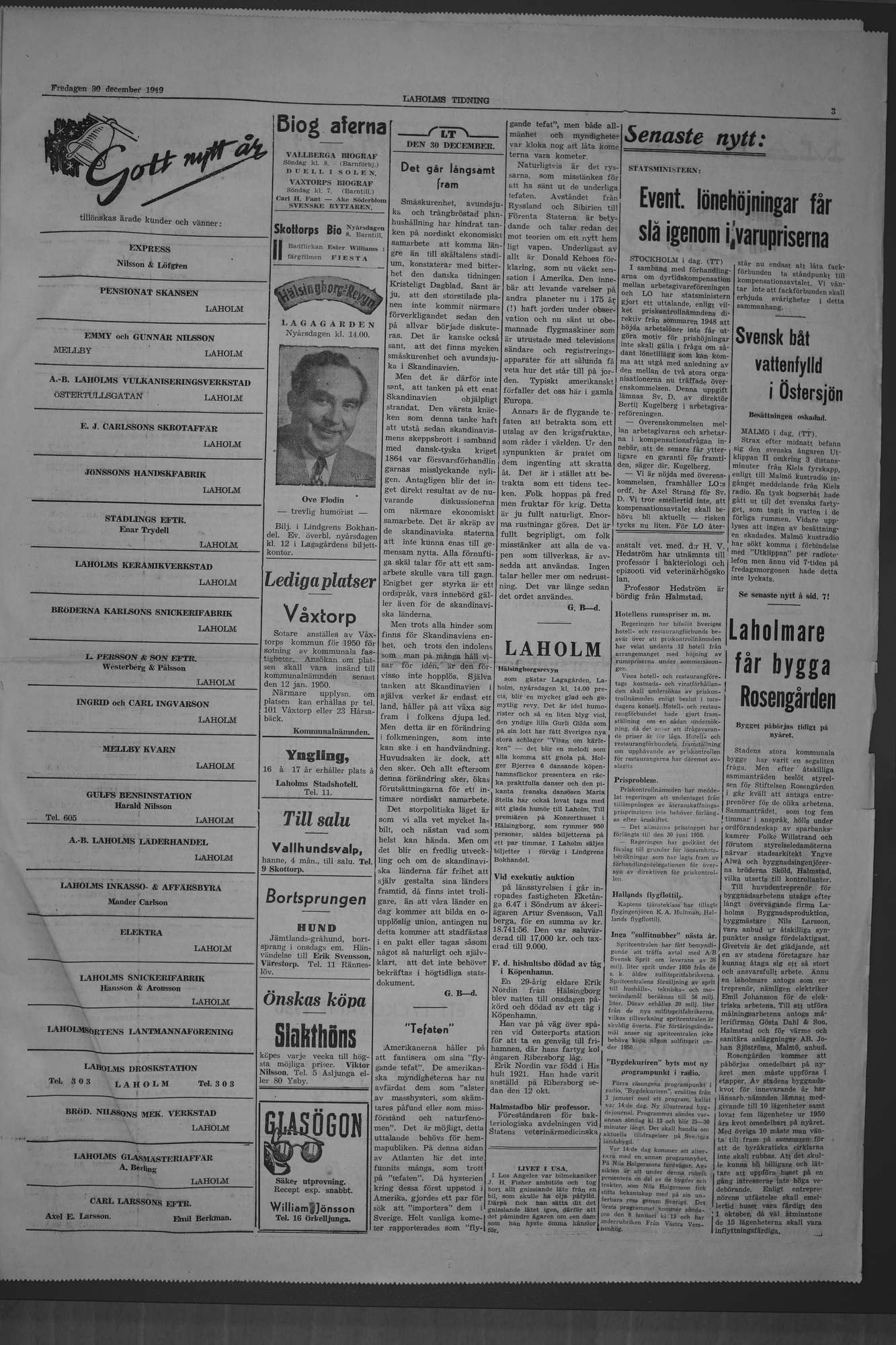 Laholms Tidning Fredag 30 december 1949, sida 3