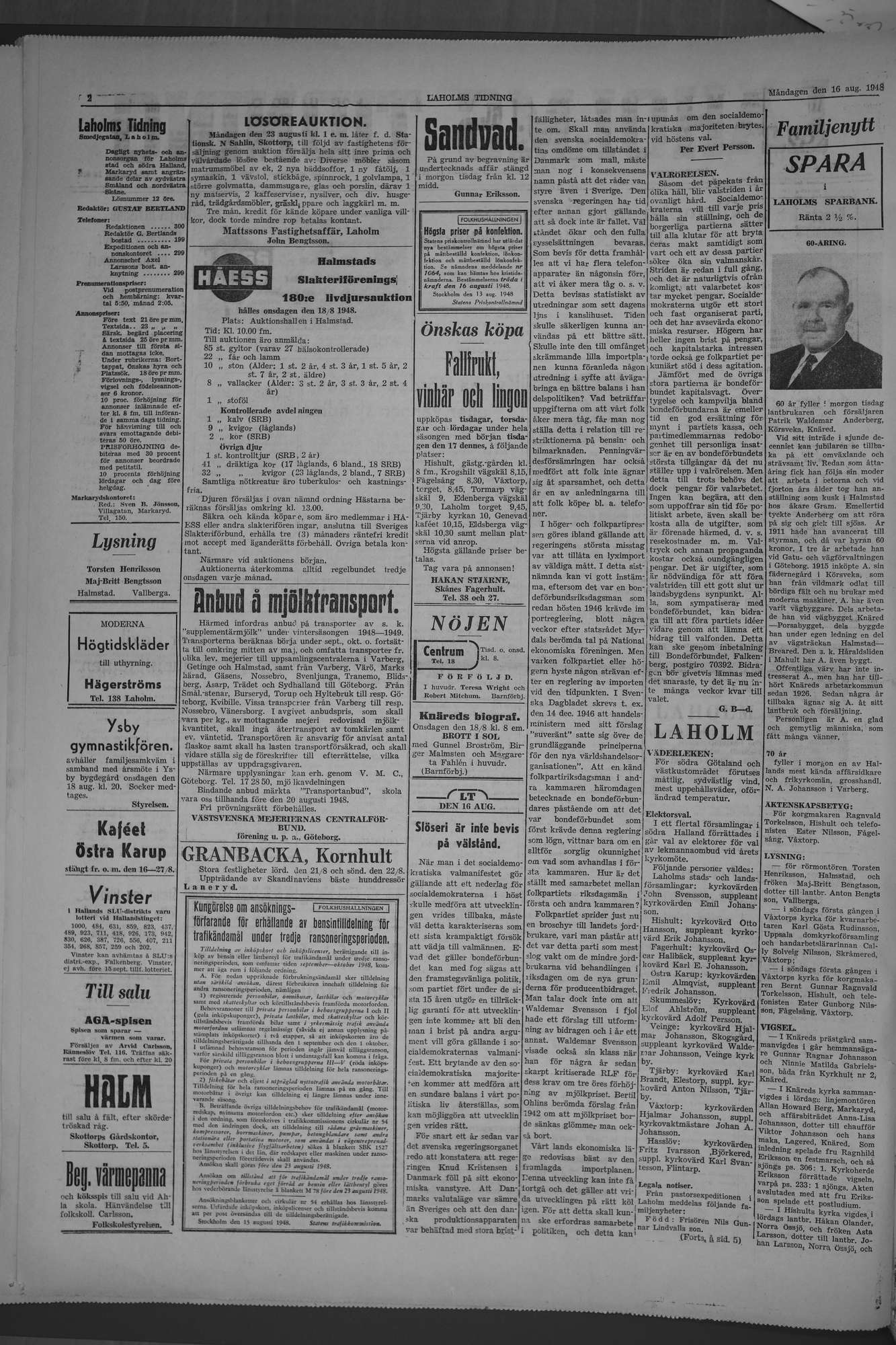 Laholms Tidning Måndag 16 augusti 1948, sida 2