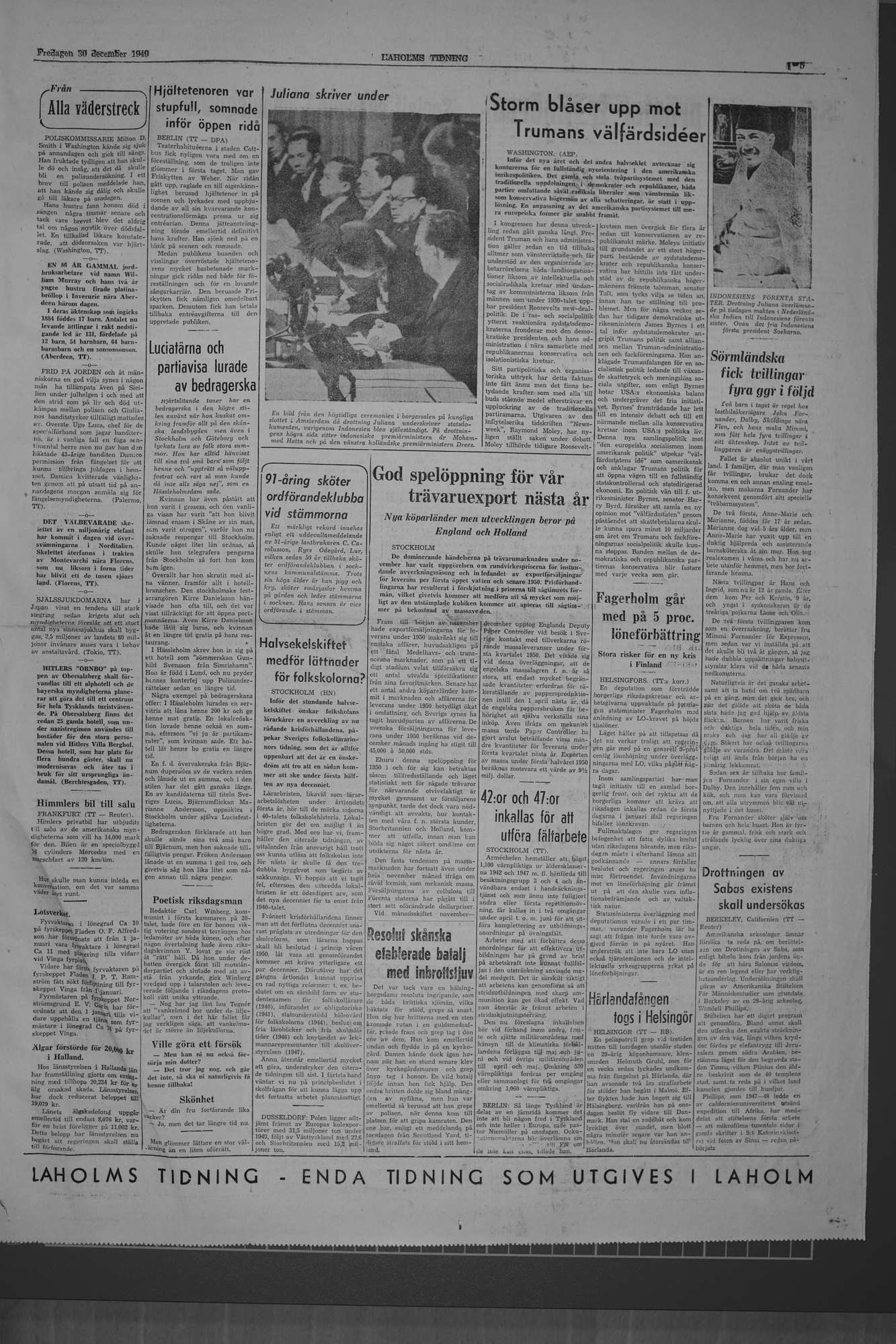 Laholms Tidning Fredag 30 december 1949, sida 5