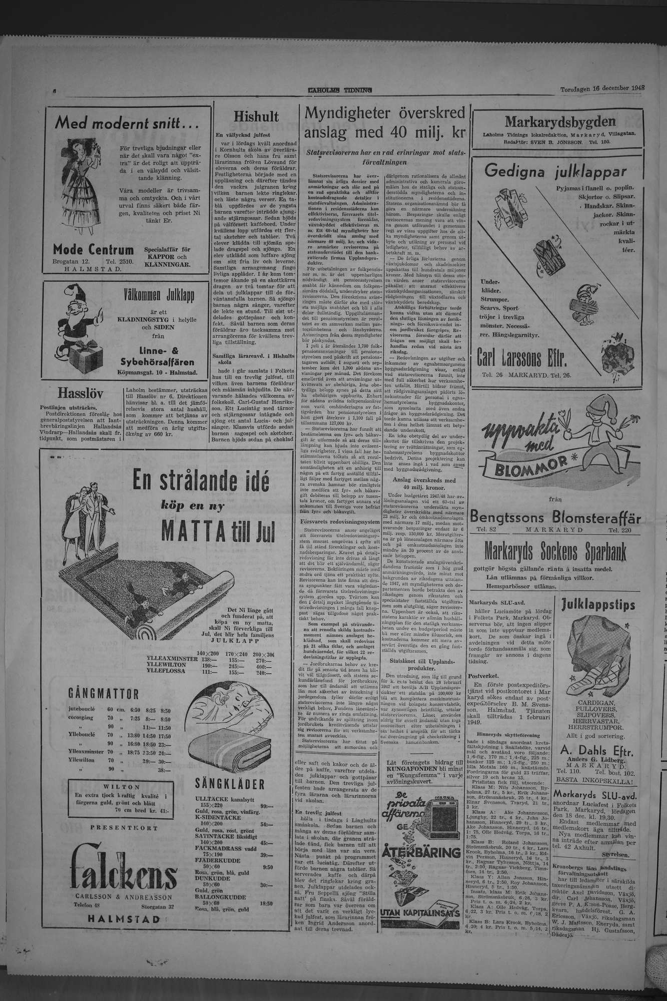 Laholms Tidning Torsdag 16 december 1948, sida 6