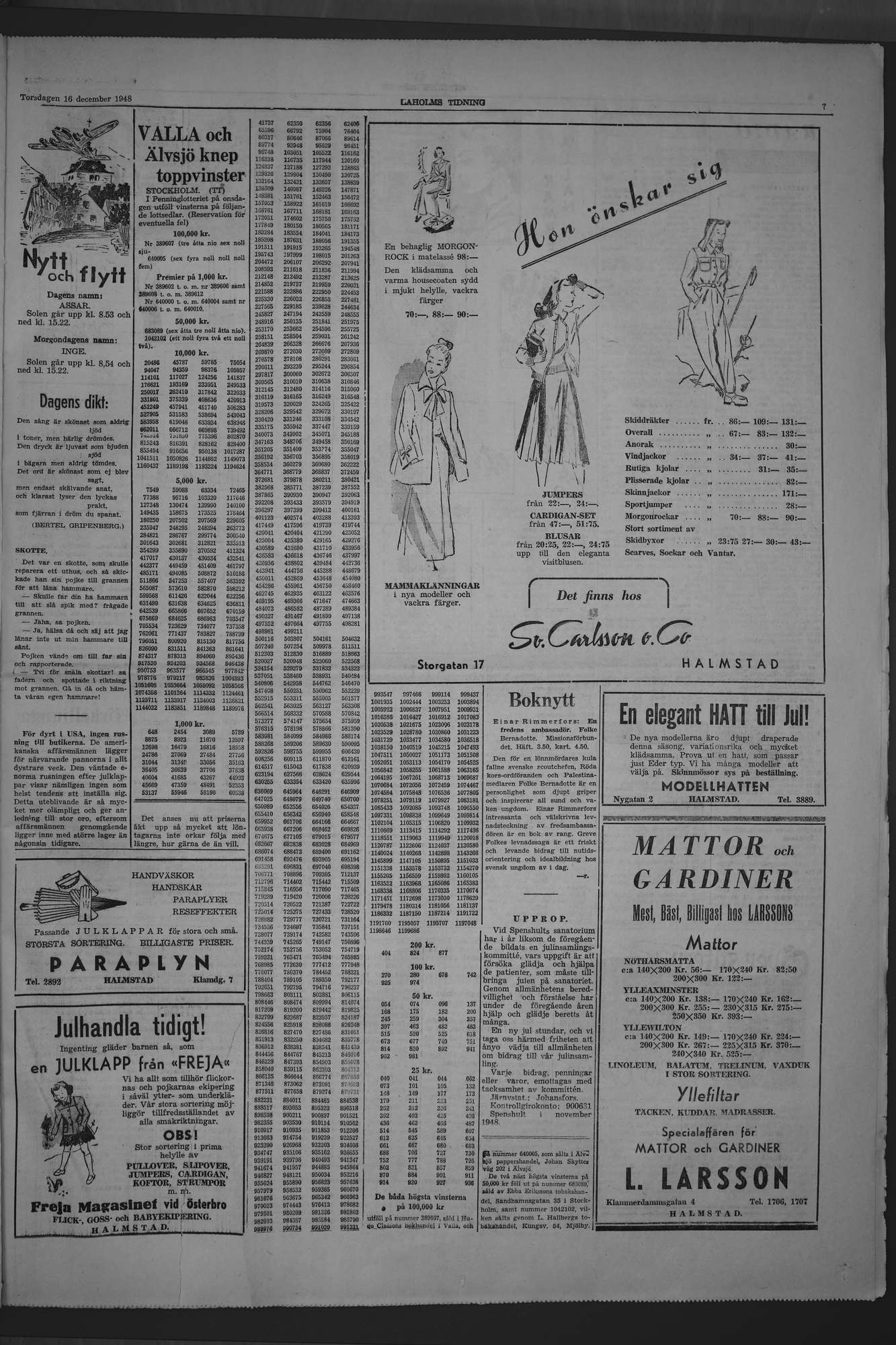 Laholms Tidning Torsdag 16 december 1948, sida 7