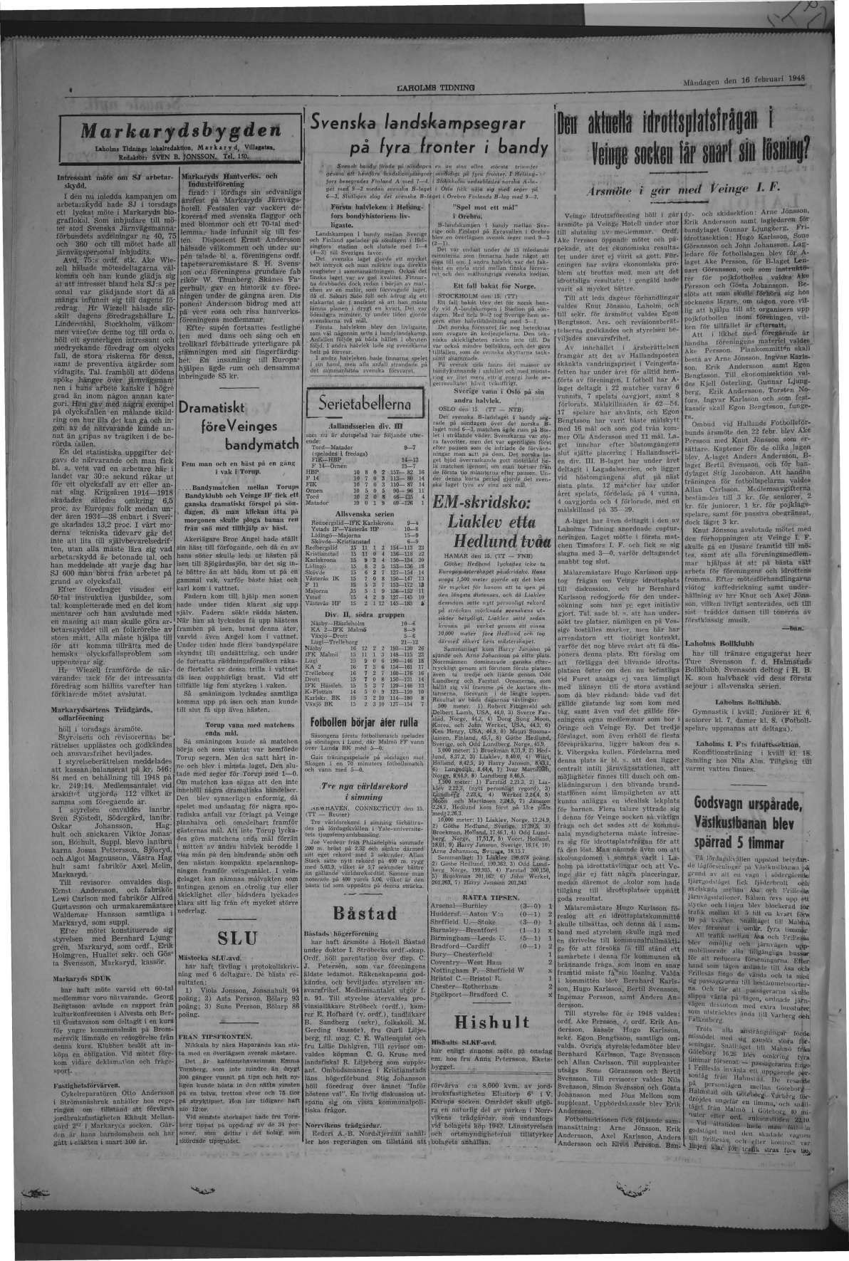 Laholms Tidning Måndag 16 februari 1948, sida 4