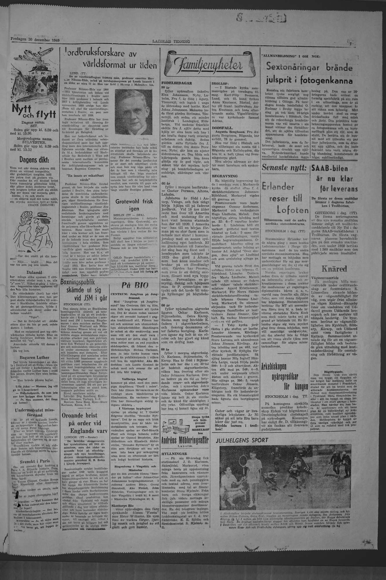 Laholms Tidning Fredag 30 december 1949, sida 7