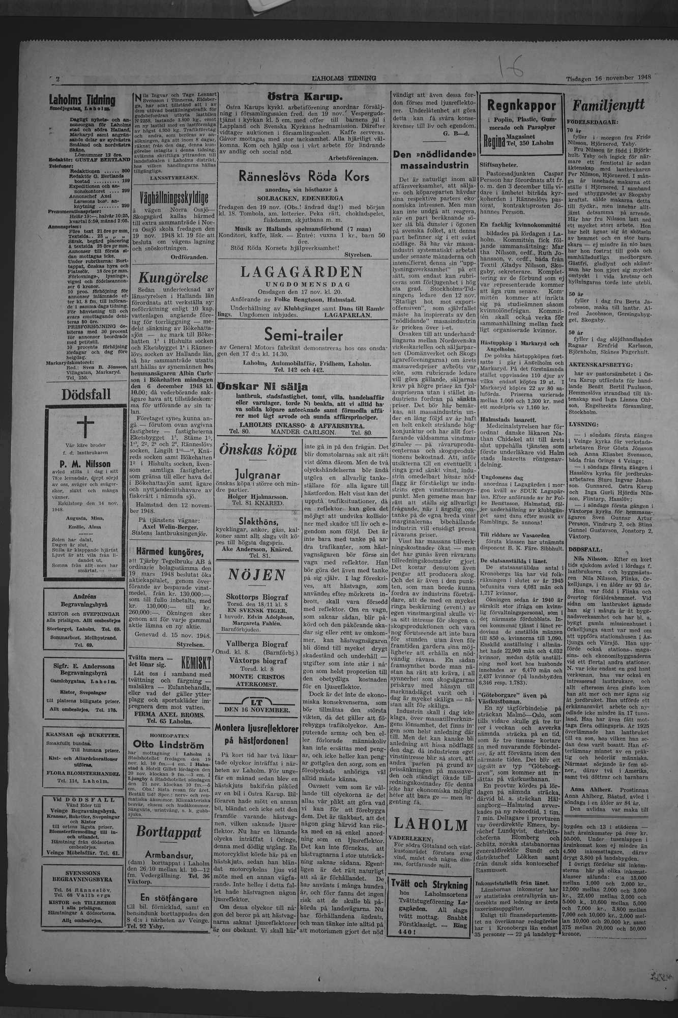 Laholms Tidning Tisdag 16 november 1948, sida 2