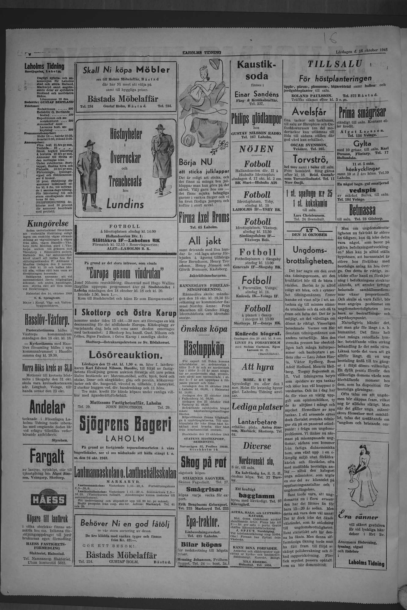 Laholms Tidning Lördag 16 oktober 1948, sida 2