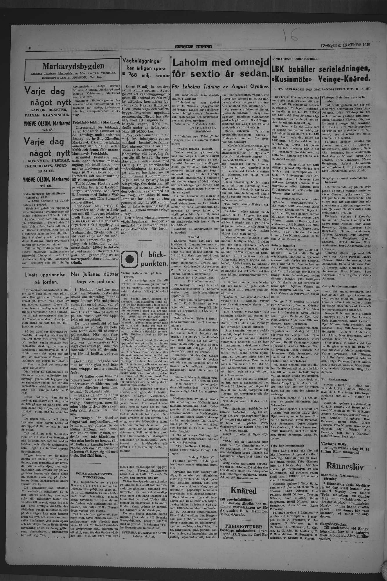 Laholms Tidning Lördag 16 oktober 1948, sida 4