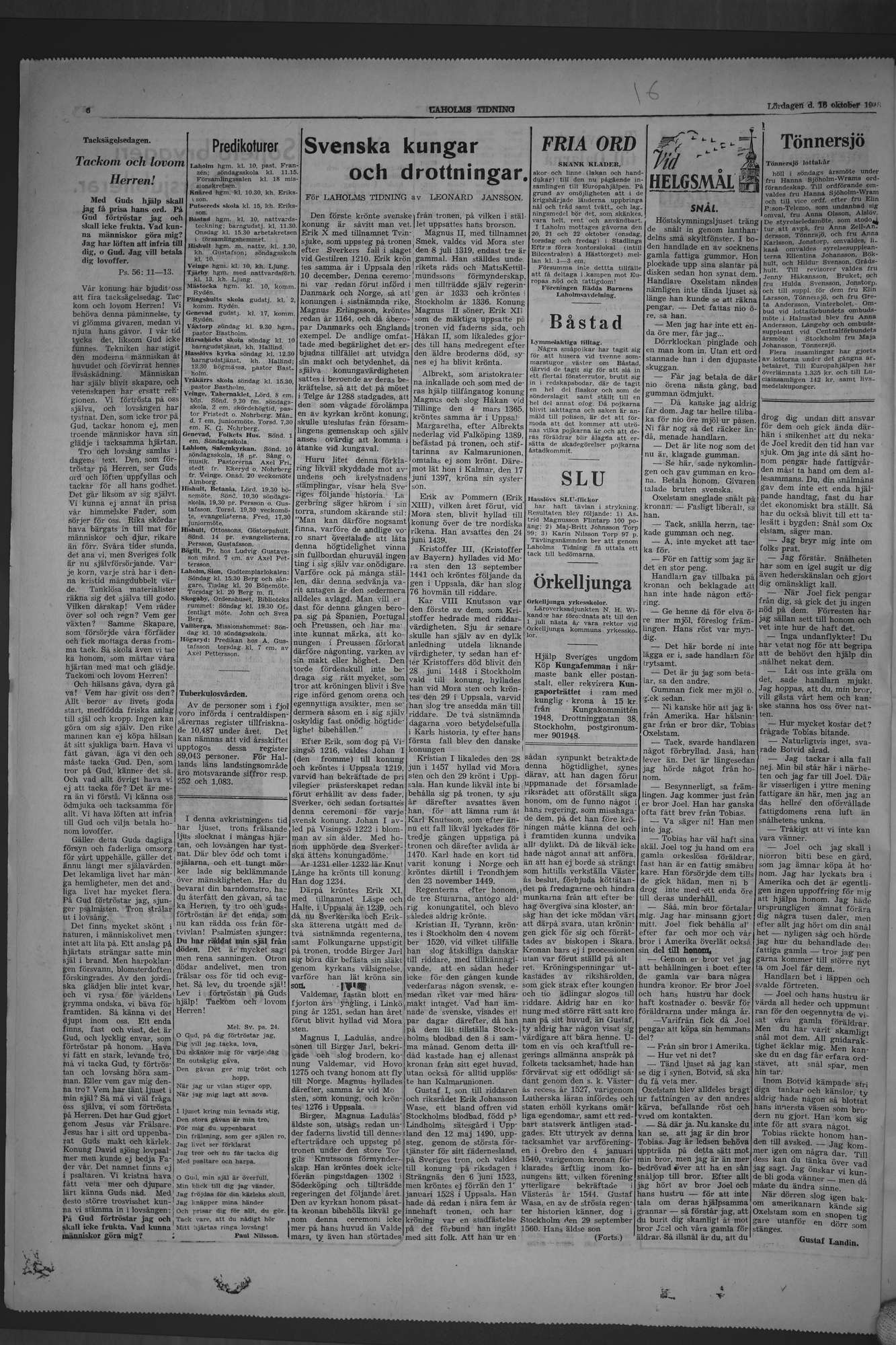 Laholms Tidning Lördag 16 oktober 1948, sida 6