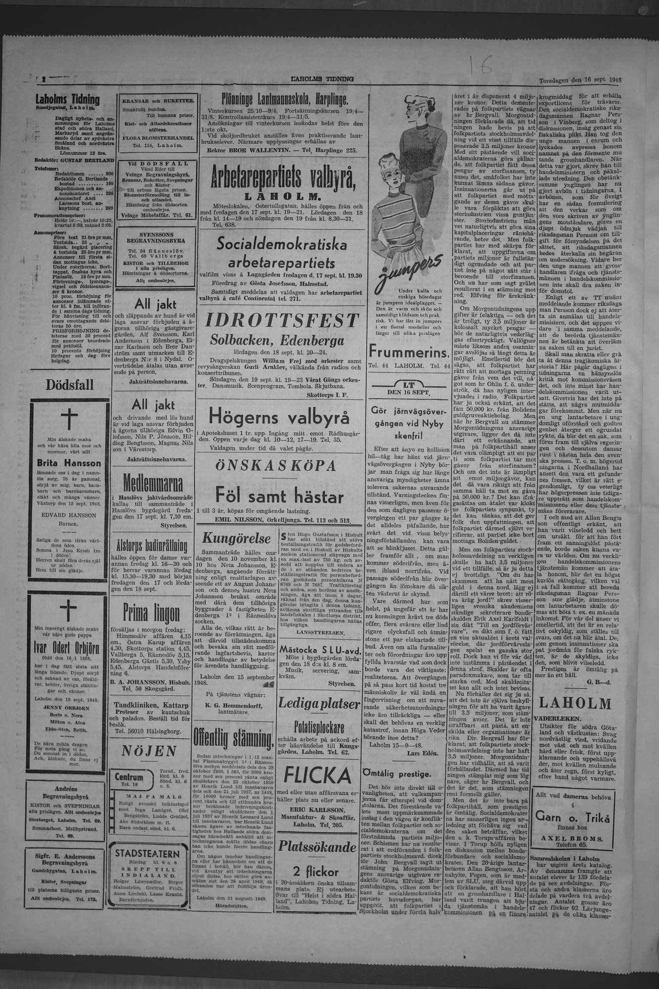 Laholms Tidning Torsdag 16 september 1948, sida 7