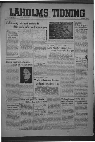 Förstasidan, Lördag 17 april 1948