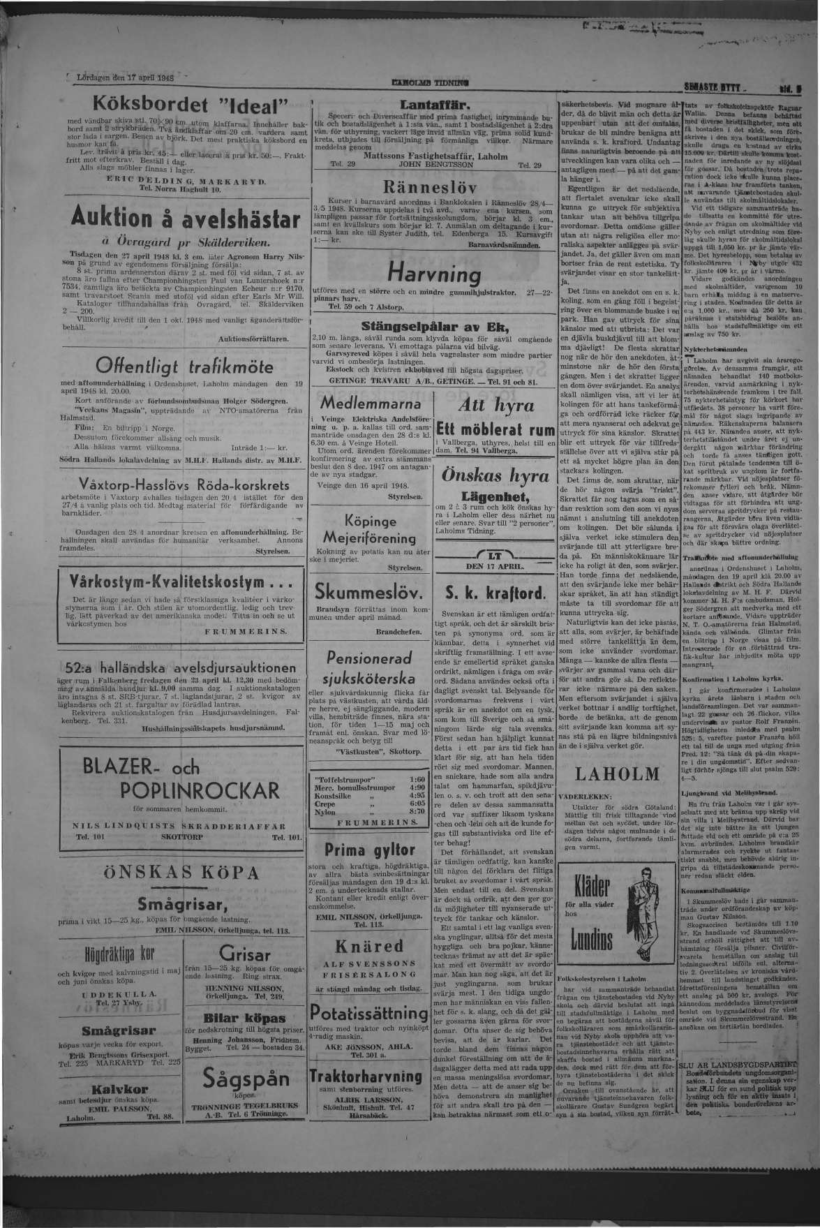 Laholms Tidning Lördag 17 april 1948, sida 3