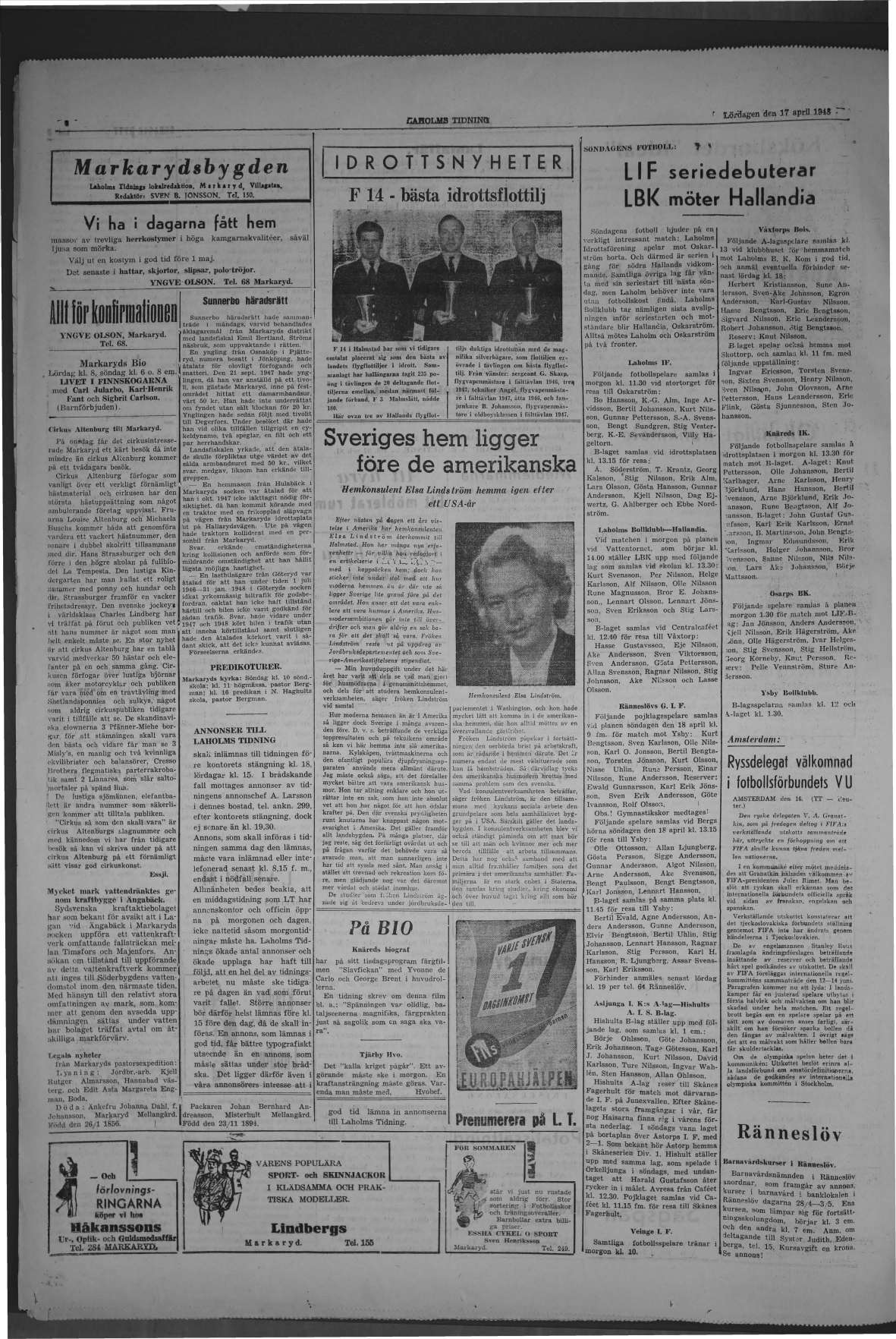 Laholms Tidning Lördag 17 april 1948, sida 4