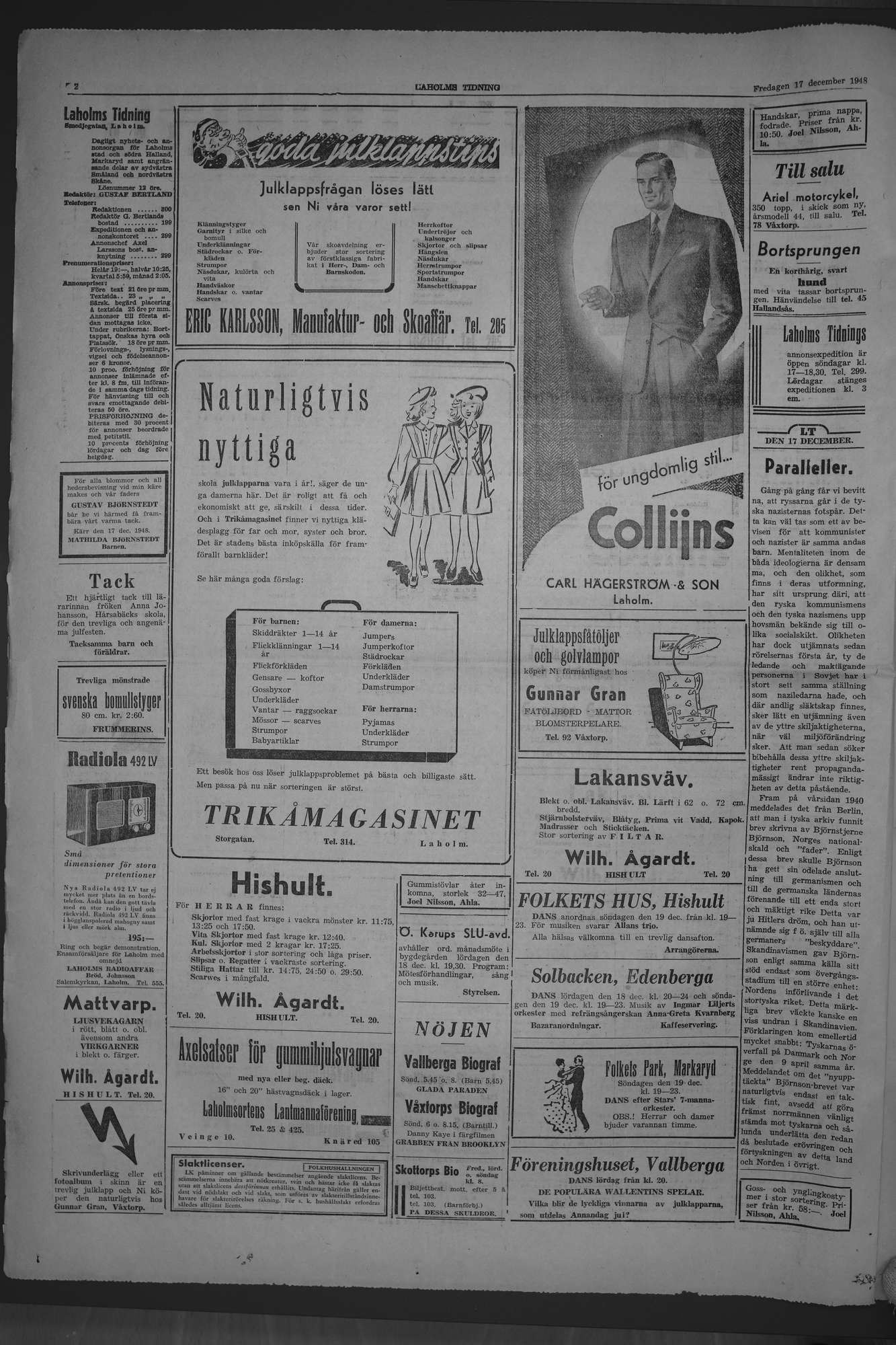 Laholms Tidning Fredag 17 december 1948, sida 2