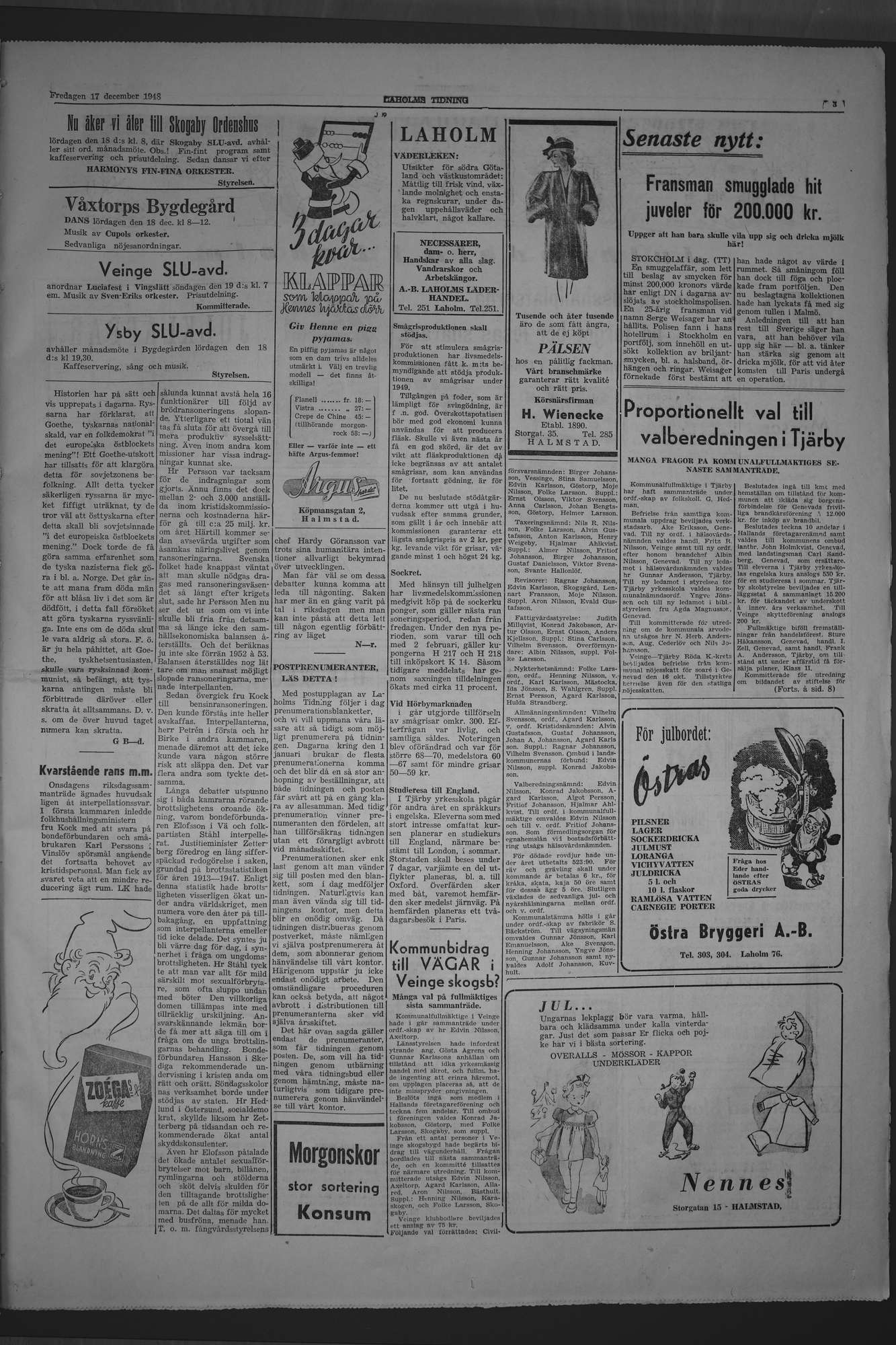 Laholms Tidning Fredag 17 december 1948, sida 3