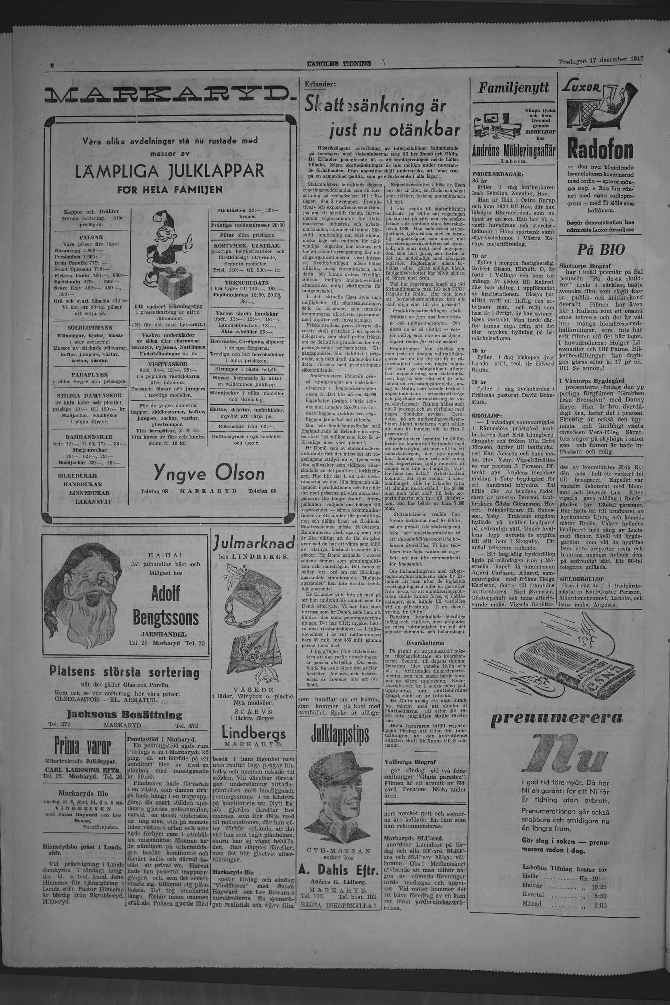 Laholms Tidning Fredag 17 december 1948, sida 6
