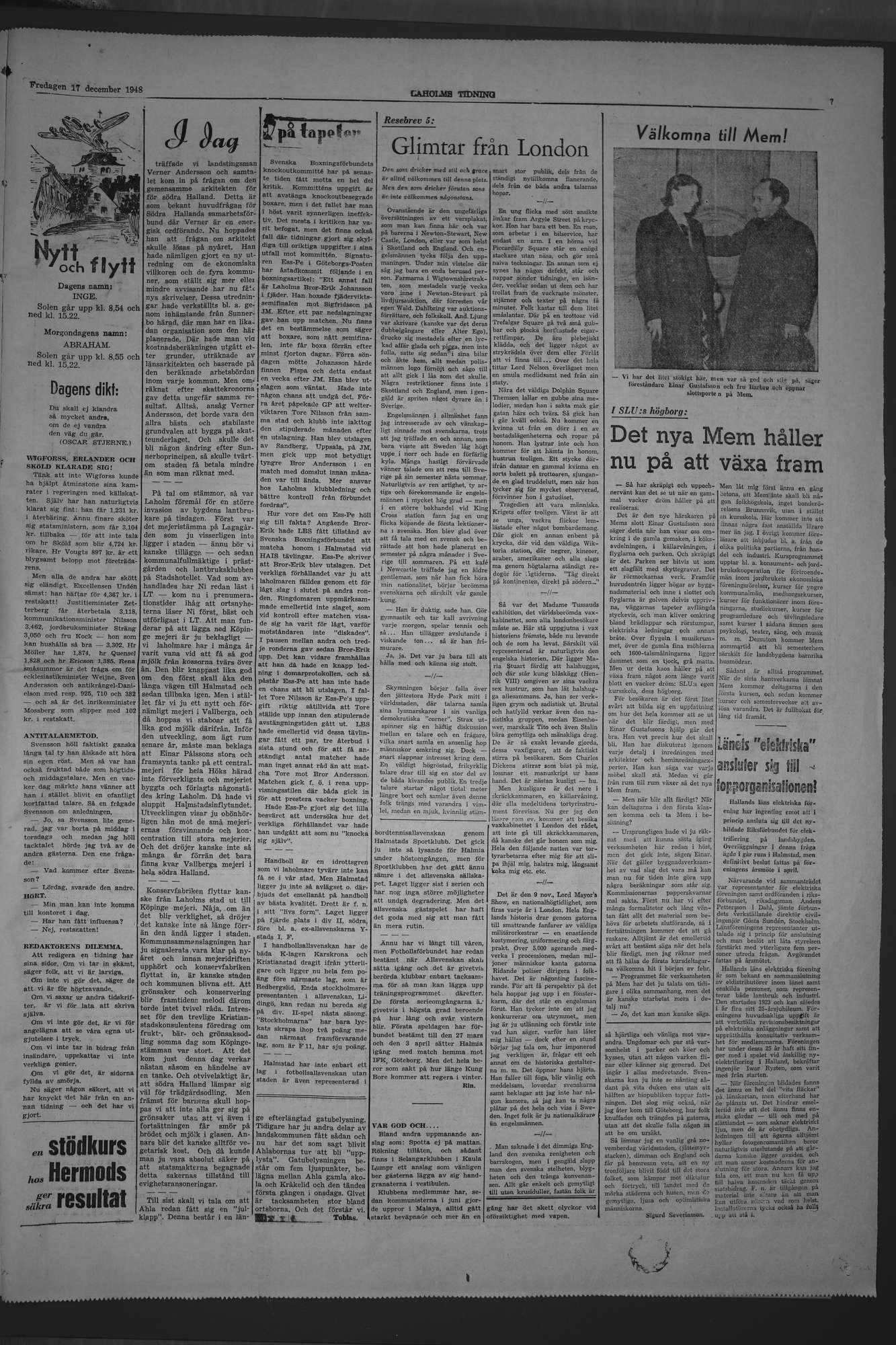 Laholms Tidning Fredag 17 december 1948, sida 7