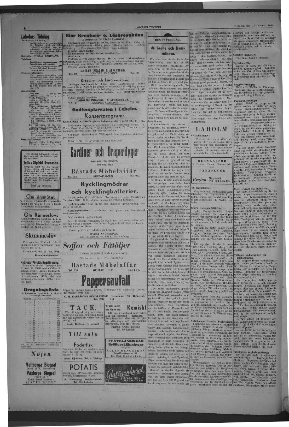 Laholms Tidning Tisdag 17 februari 1948, sida 2