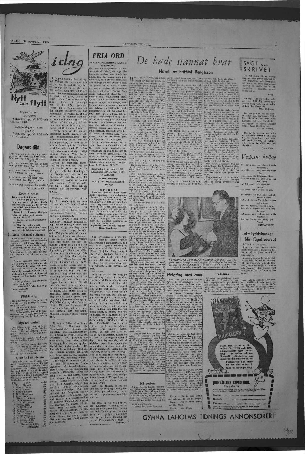 Laholms Tidning Onsdag 30 november 1949, sida 7