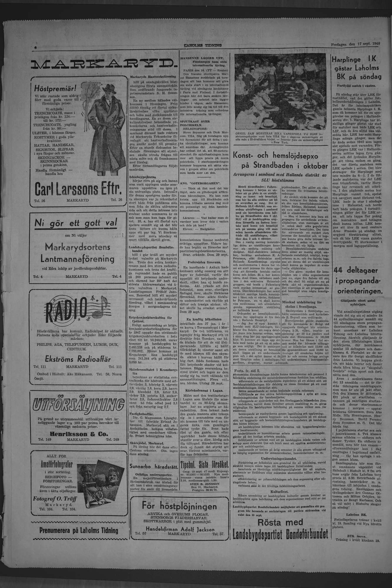 Laholms Tidning Fredag 17 september 1948, sida 6