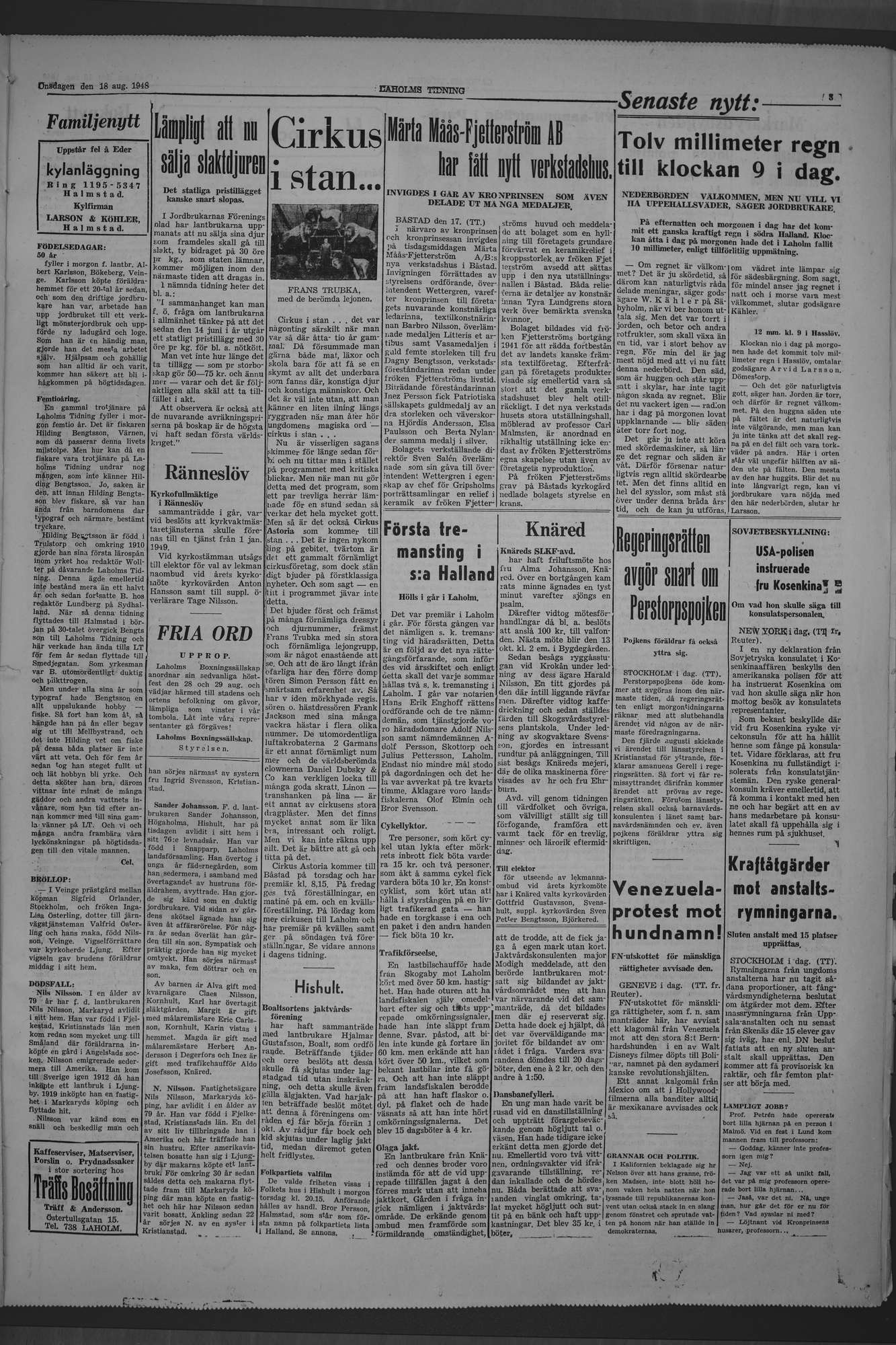 Laholms Tidning Onsdag 18 augusti 1948, sida 3