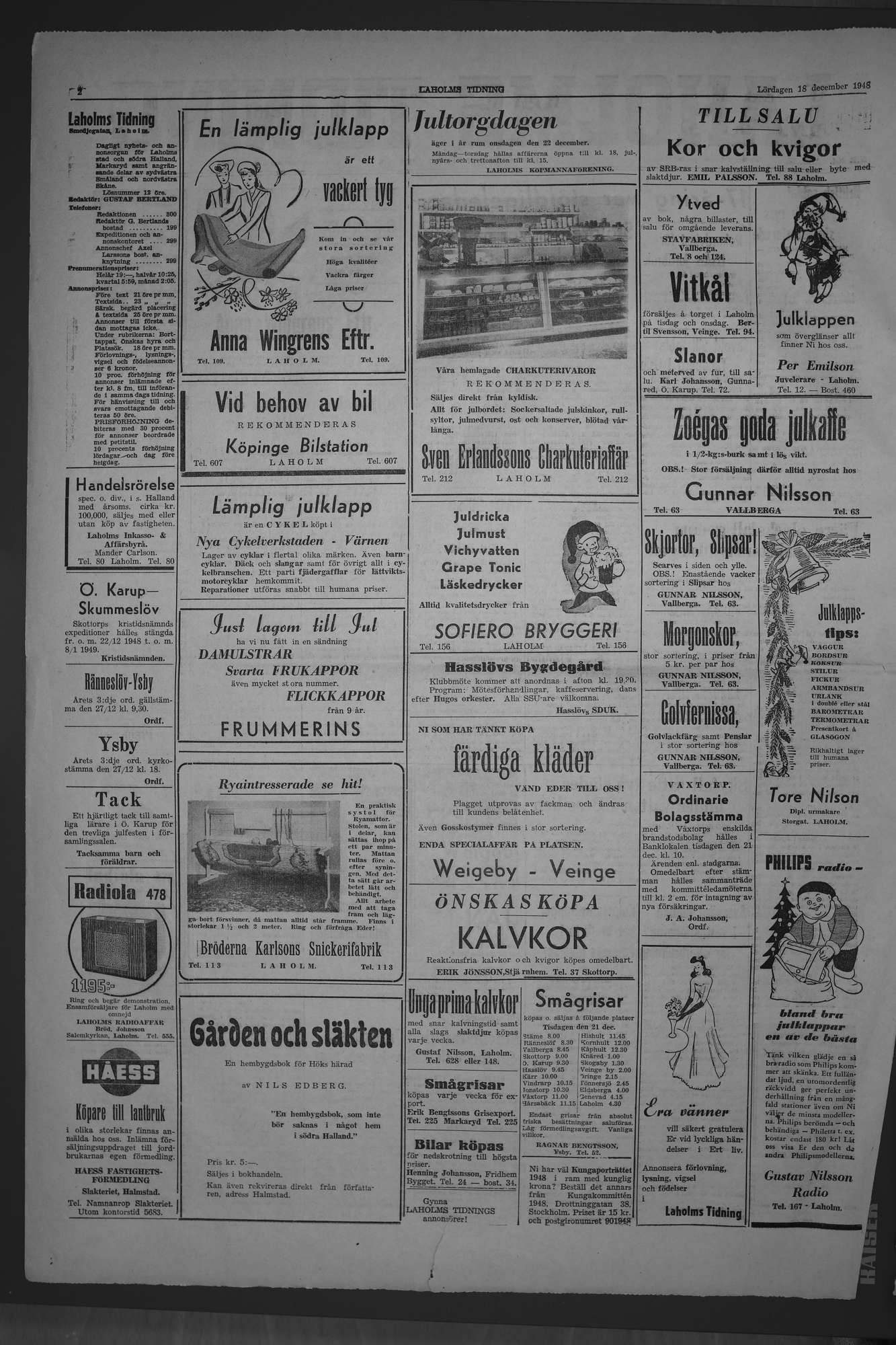 Laholms Tidning Lördag 18 december 1948, sida 2