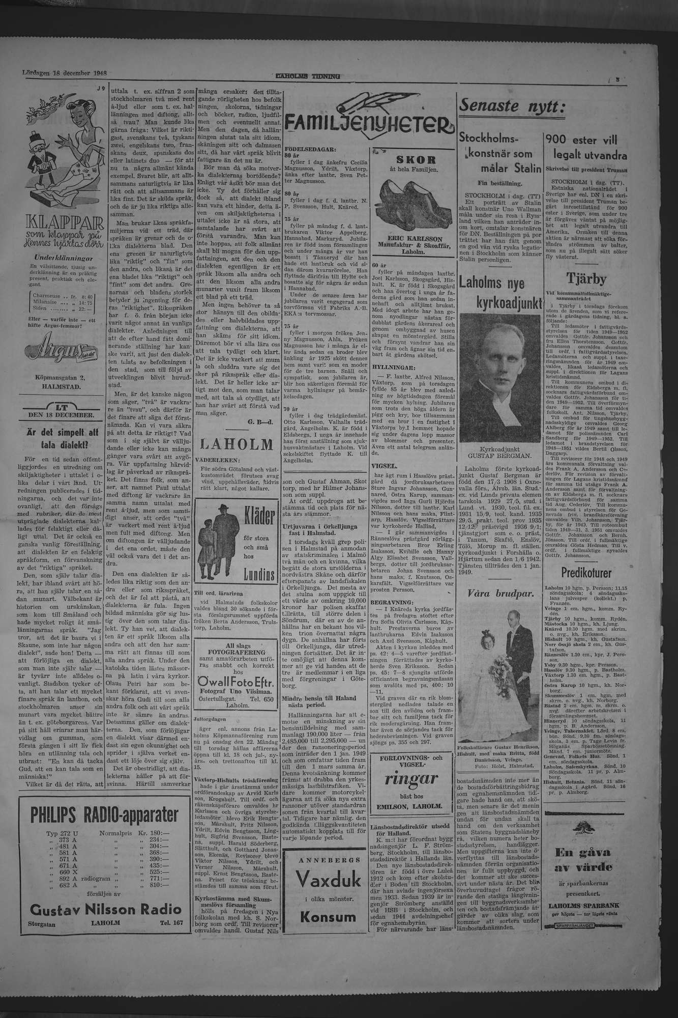 Laholms Tidning Lördag 18 december 1948, sida 3
