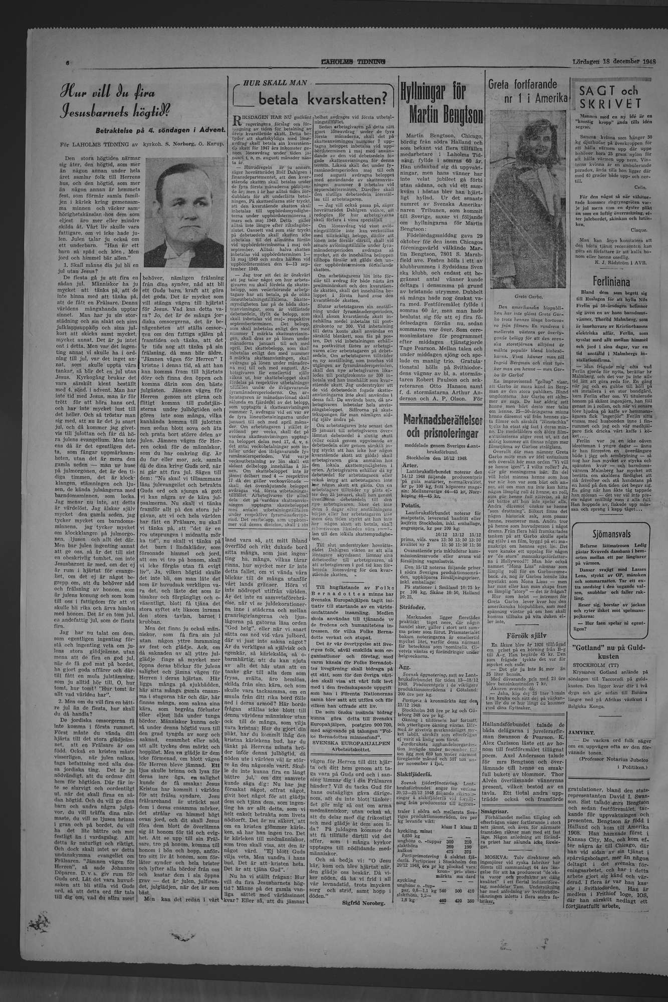 Laholms Tidning Lördag 18 december 1948, sida 6