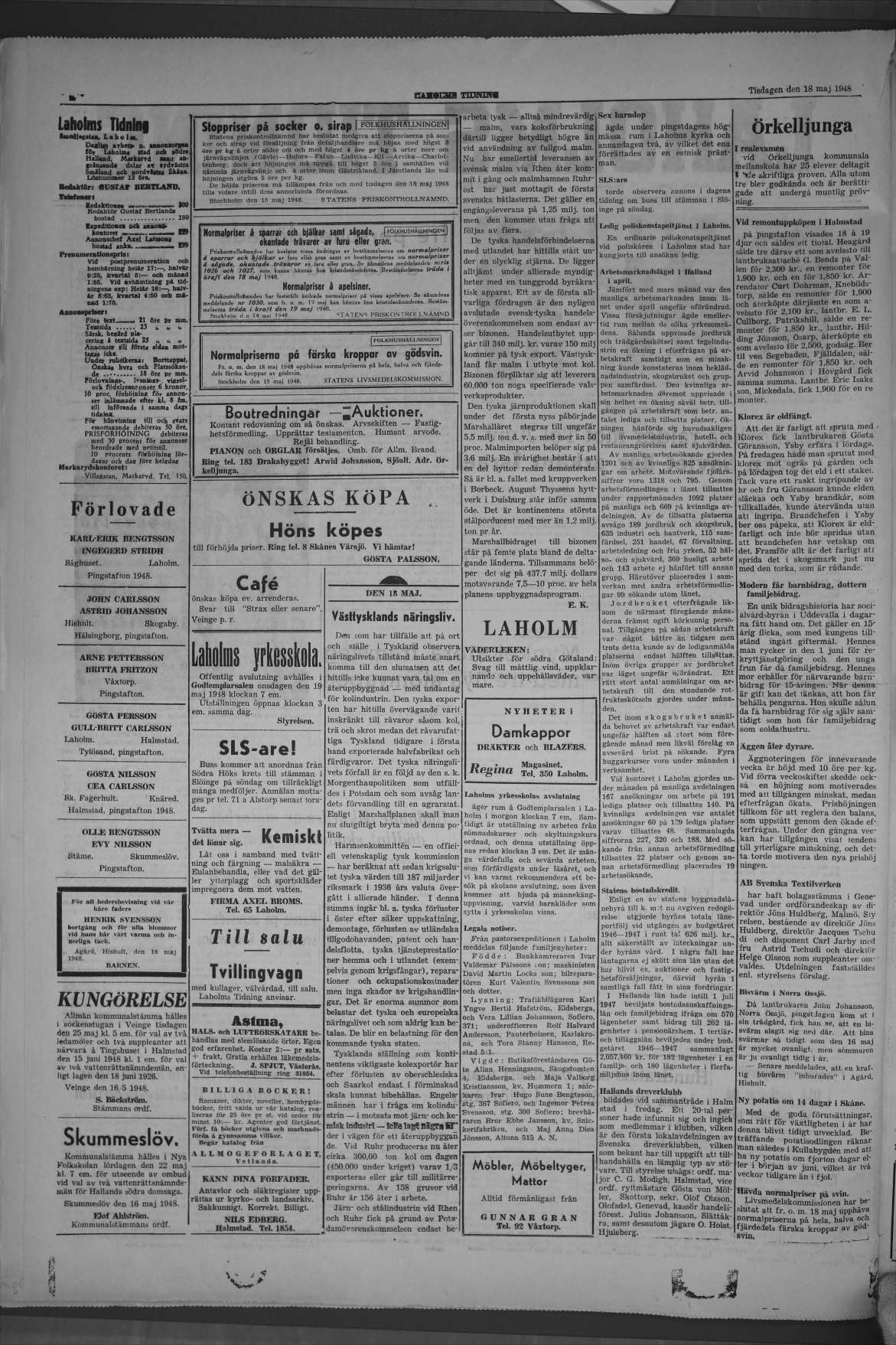 Laholms Tidning Tisdag 18 maj 1948, sida 2