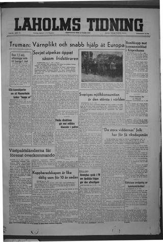 Förstasidan, Torsdag 18 mars 1948
