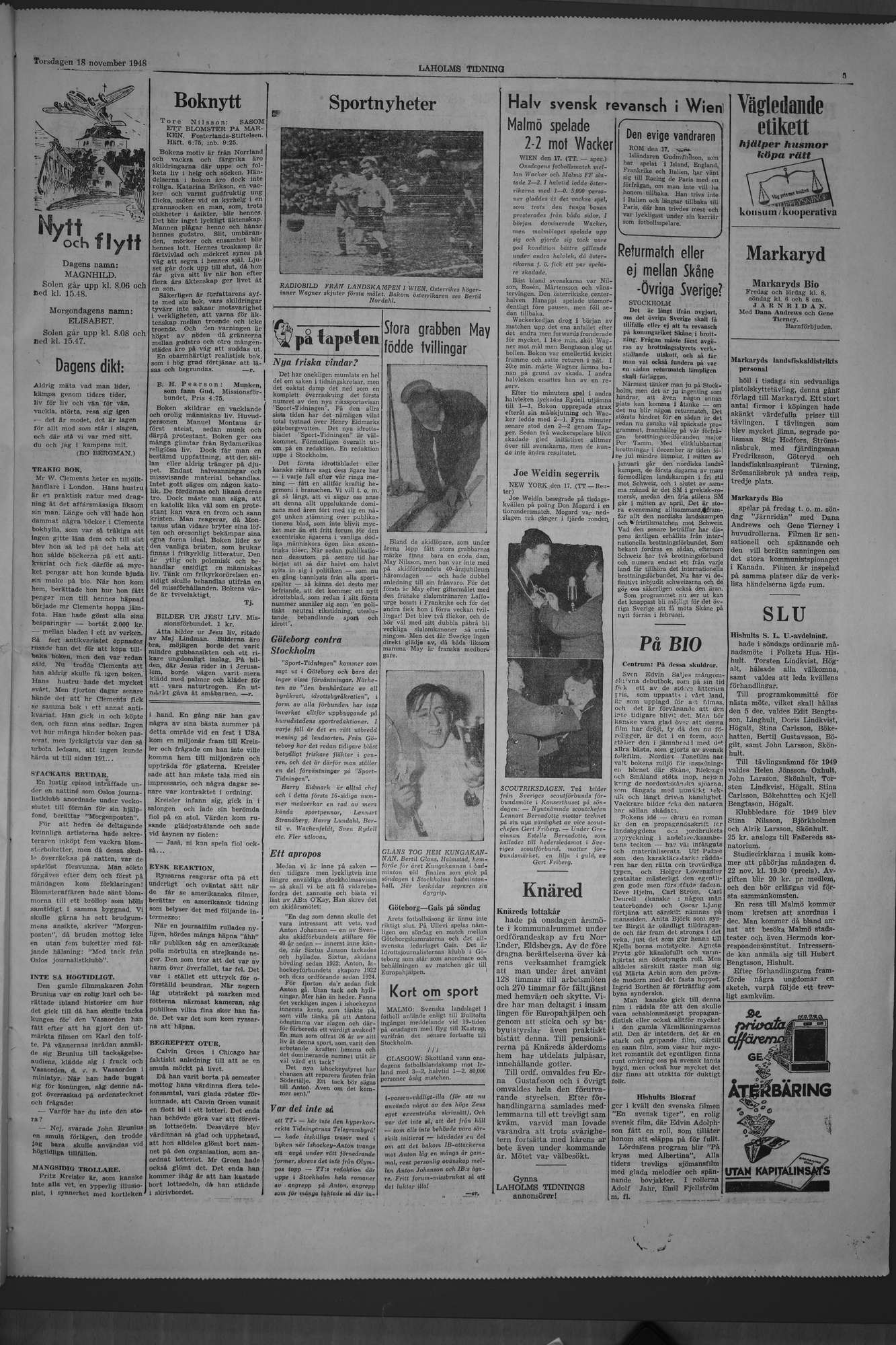 Laholms Tidning Torsdag 18 november 1948, sida 5