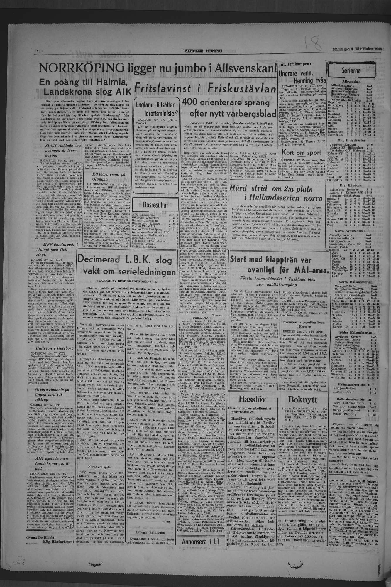 Laholms Tidning Måndag 18 oktober 1948, sida 4