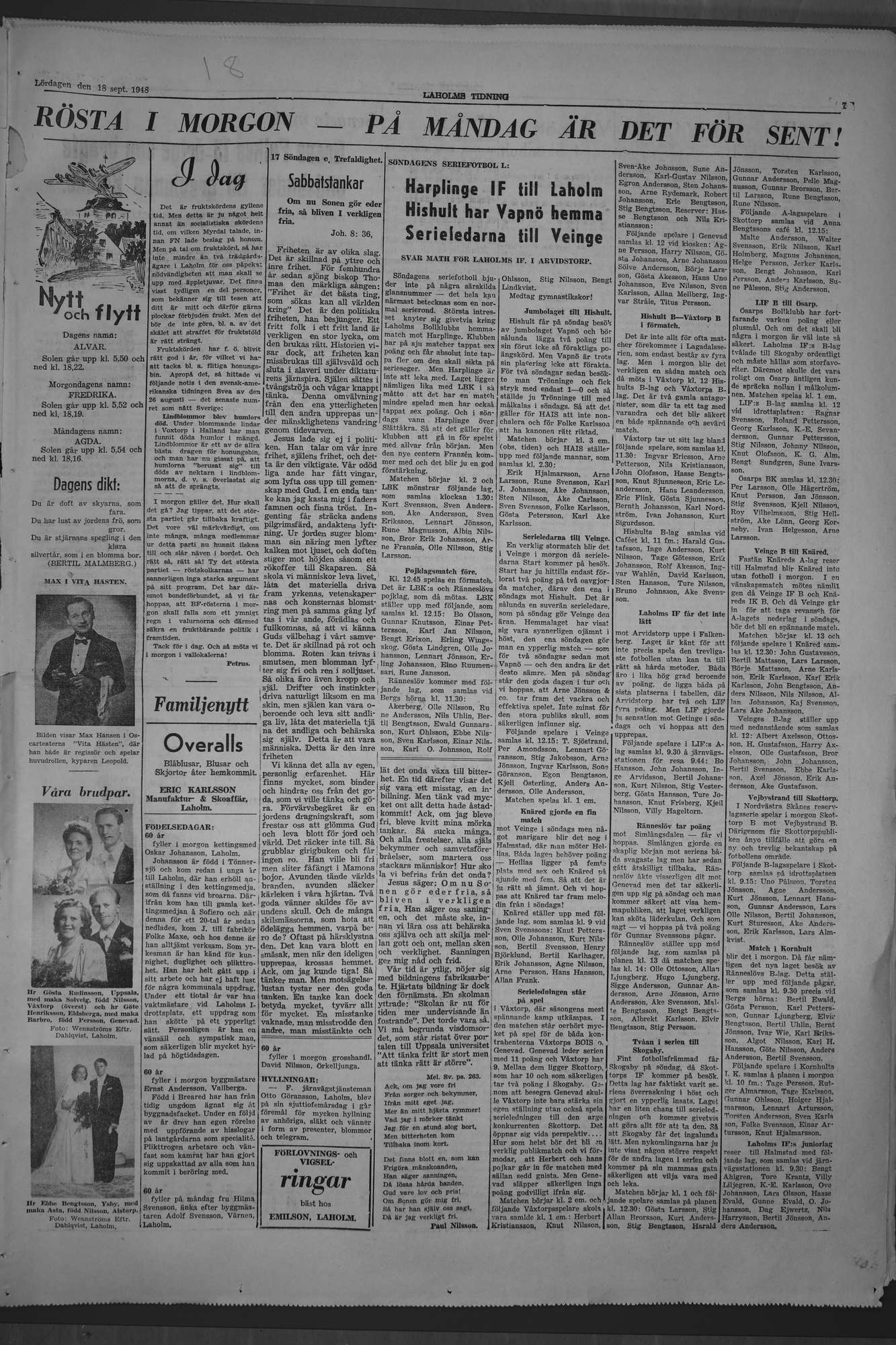Laholms Tidning Lördag 18 september 1948, sida 7