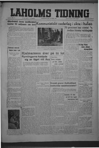 Förstasidan, Måndag 19 april 1948