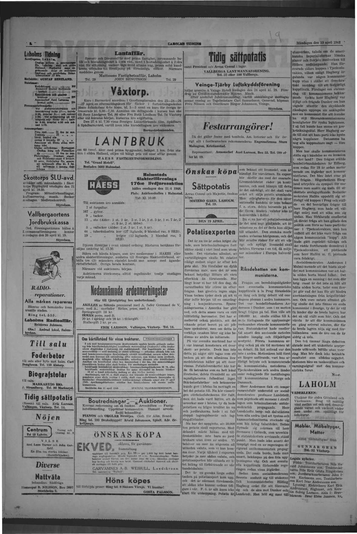 Laholms Tidning Måndag 19 april 1948, sida 2