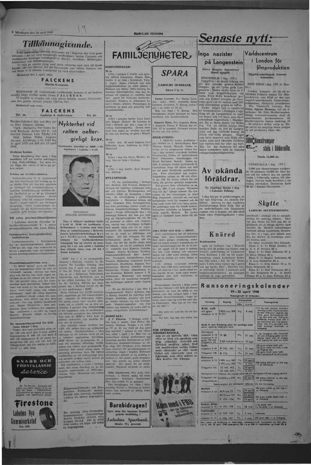Laholms Tidning Måndag 19 april 1948, sida 3