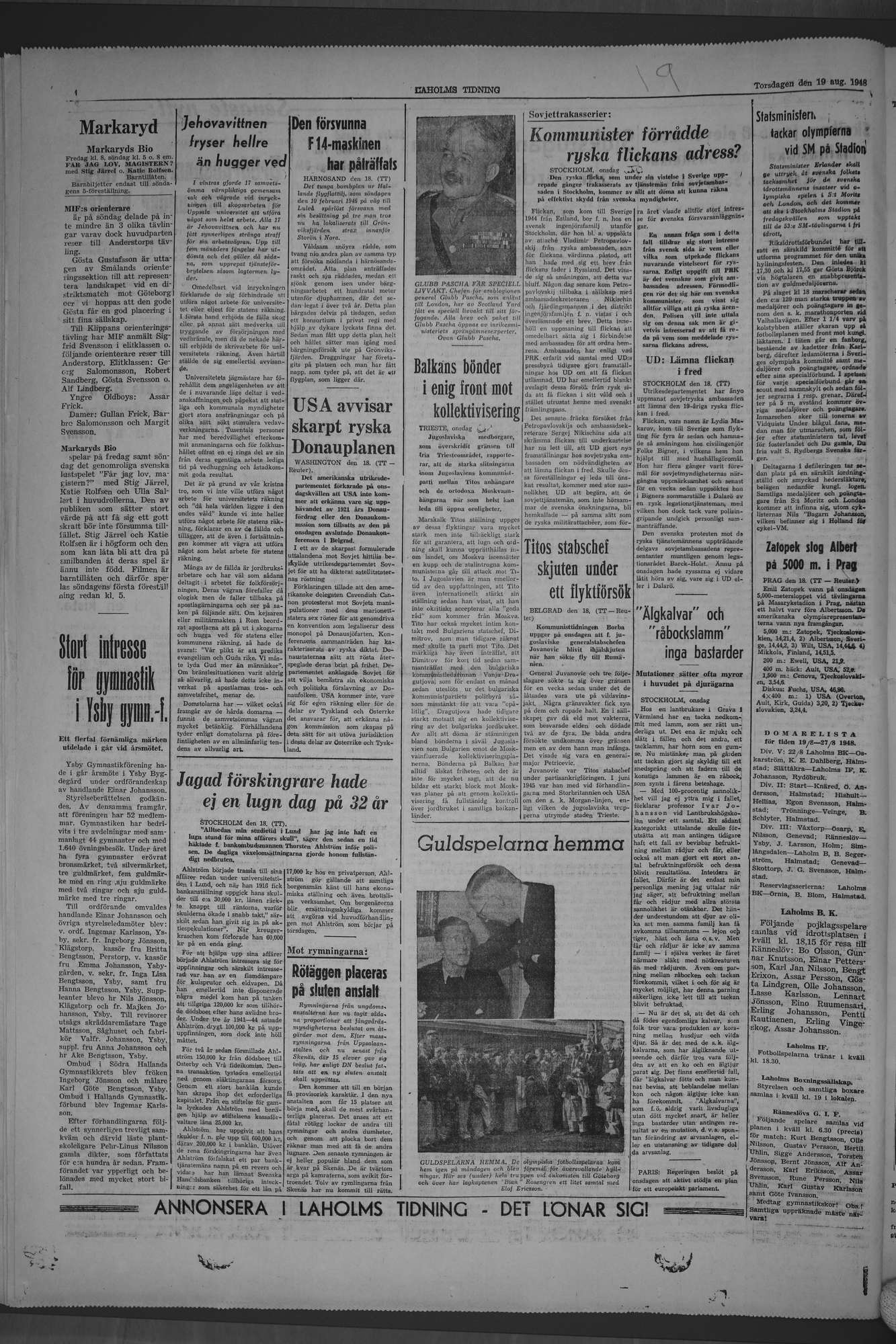Laholms Tidning Torsdag 19 augusti 1948, sida 4