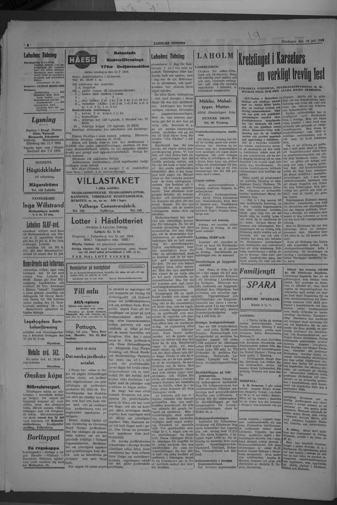 Laholms Tidning Måndag 19 juli 1948, sida 2