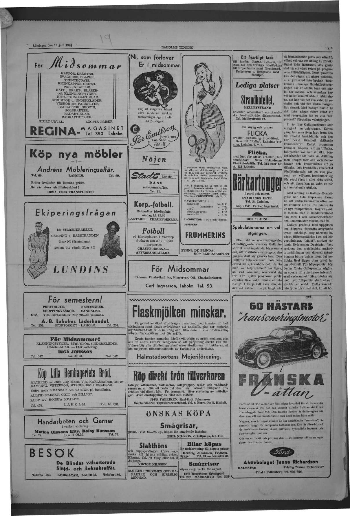Laholms Tidning Lördag 19 juni 1948, sida 3