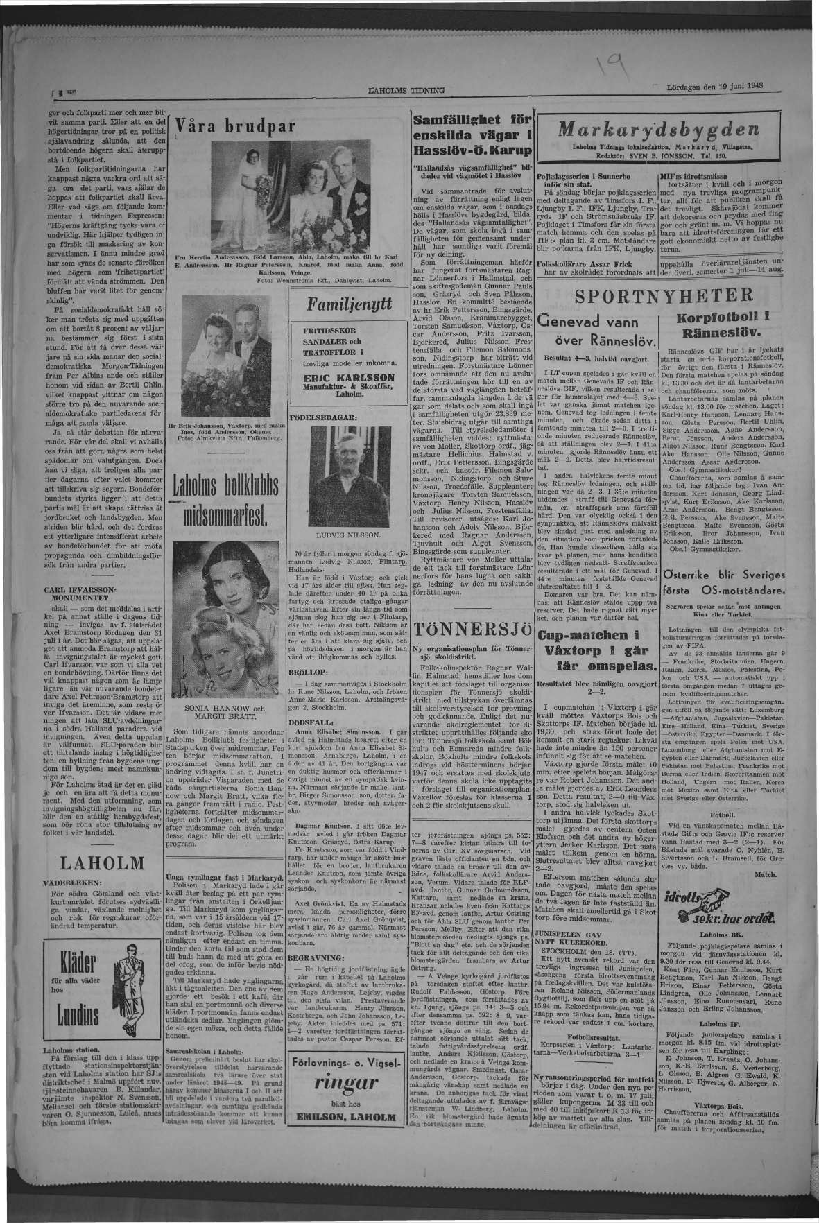 Laholms Tidning Lördag 19 juni 1948, sida 4