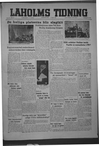 Förstasidan, Onsdag 19 maj 1948