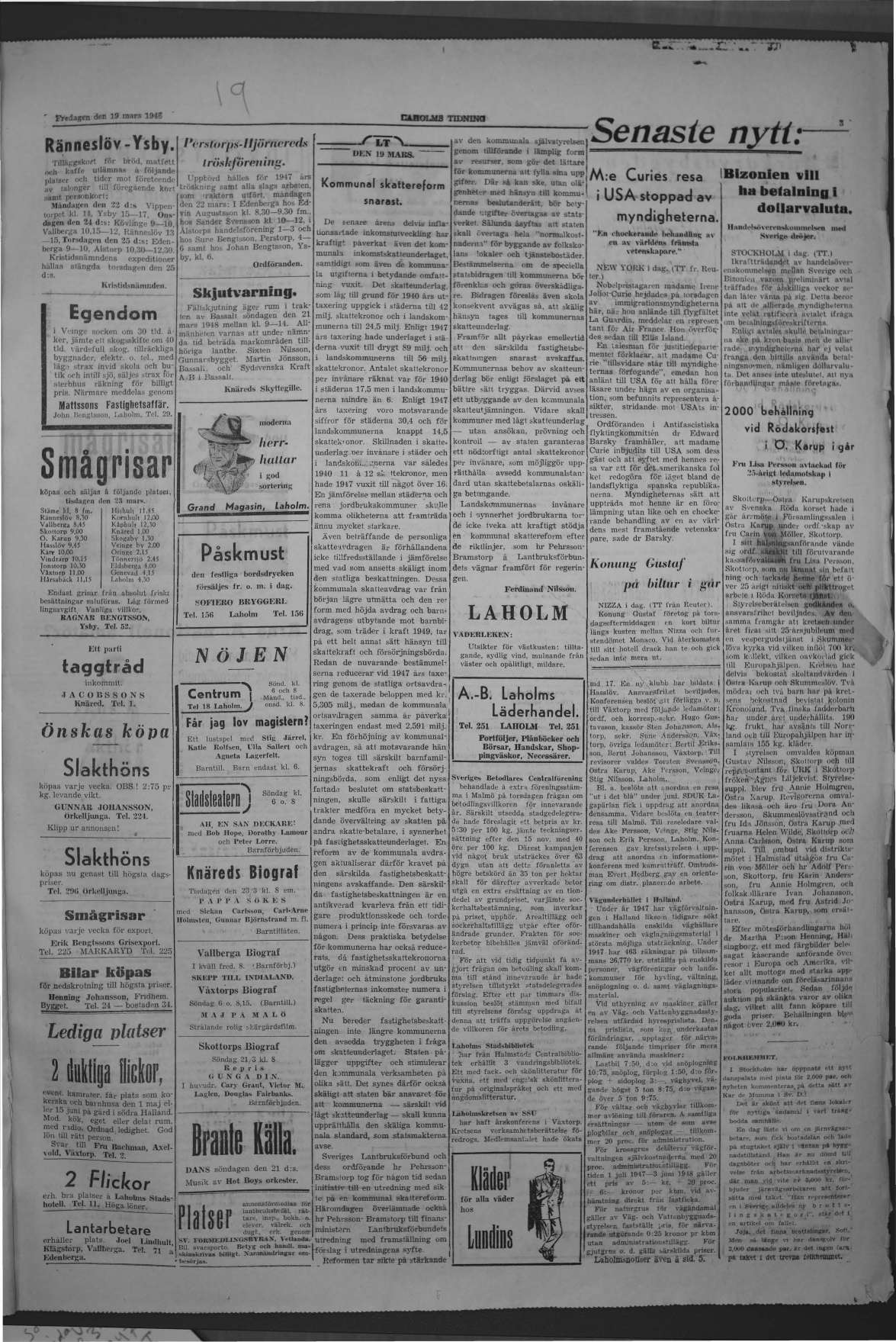 Laholms Tidning Fredag 19 mars 1948, sida 3