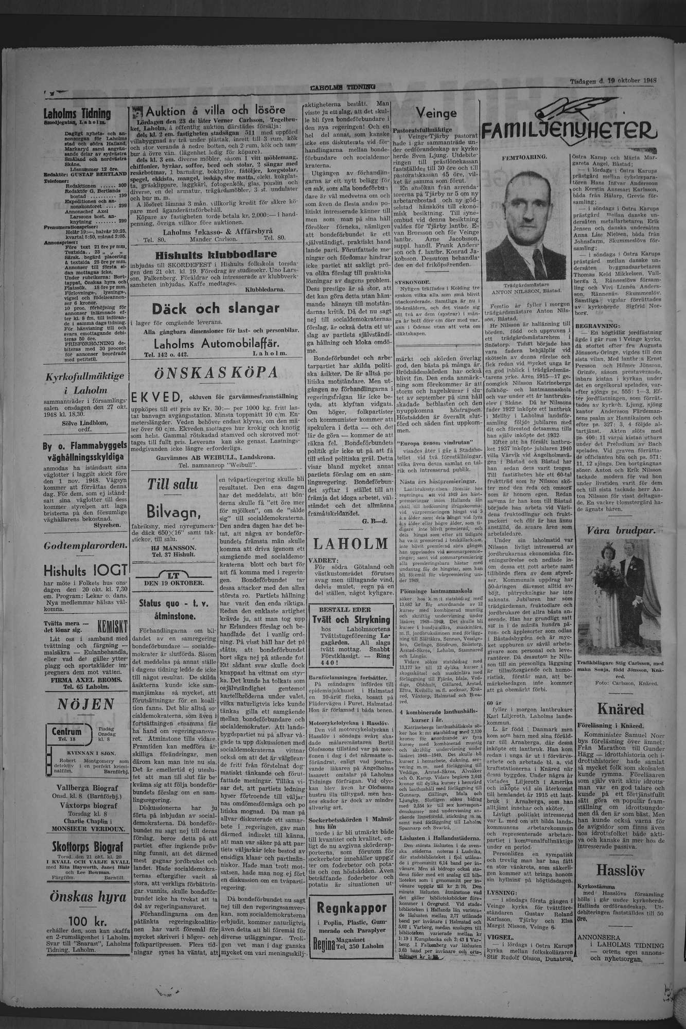 Laholms Tidning Tisdag 19 oktober 1948, sida 2