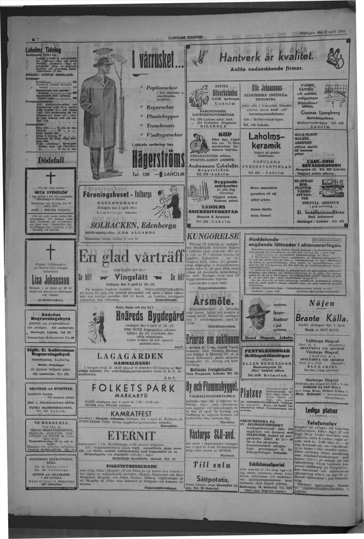 Laholms Tidning Fredag 2 april 1948, sida 2