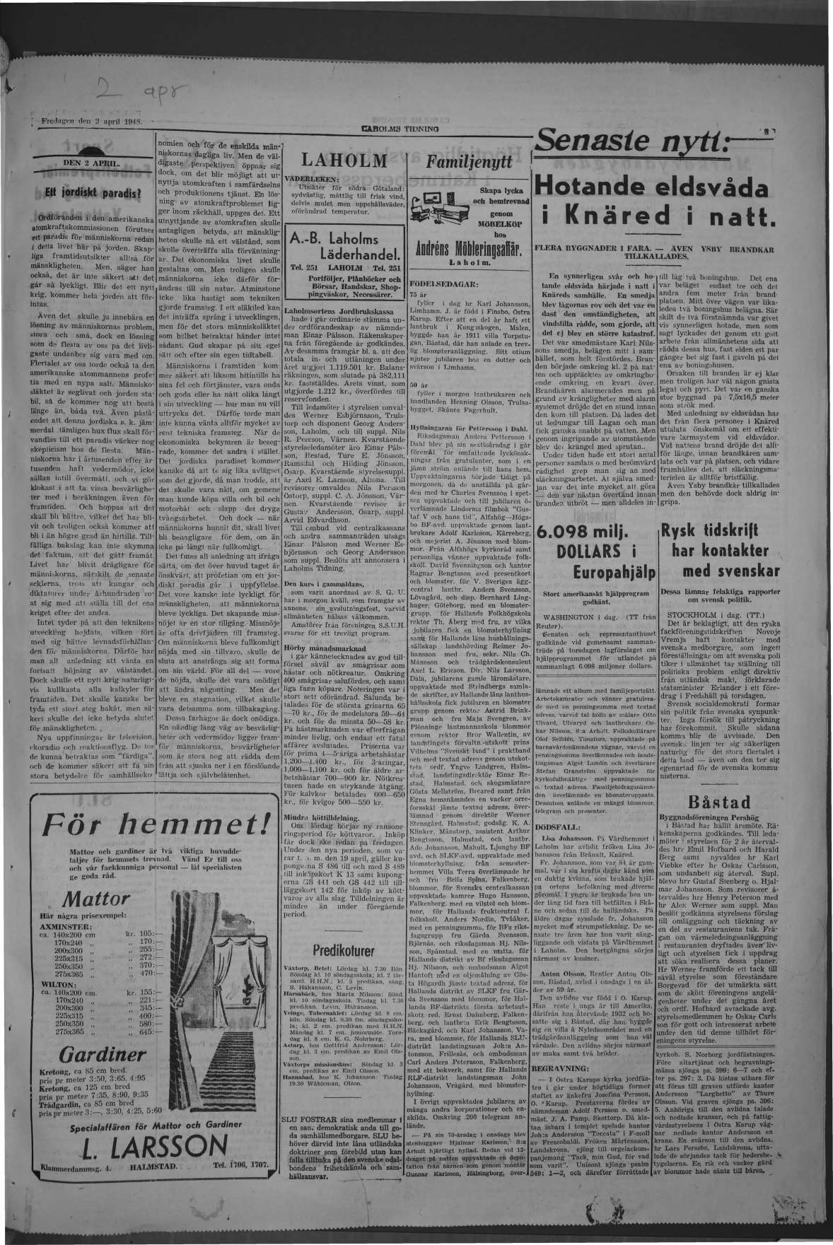 Laholms Tidning Fredag 2 april 1948, sida 3