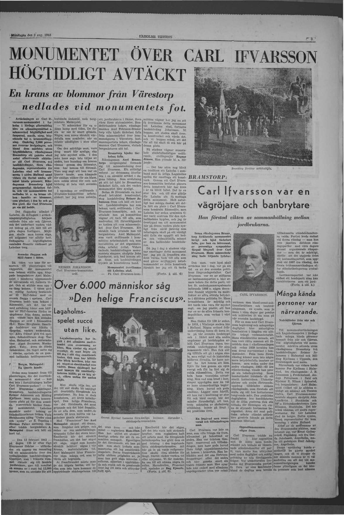 Laholms Tidning Måndag 2 augusti 1948, sida 3